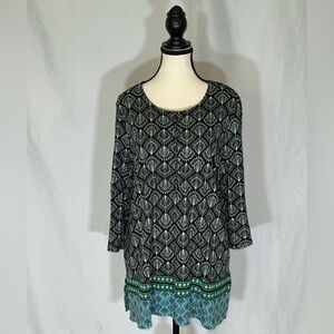 J. Jill Peacock Print 3/4 Sleeve Tunic Top- Size Large